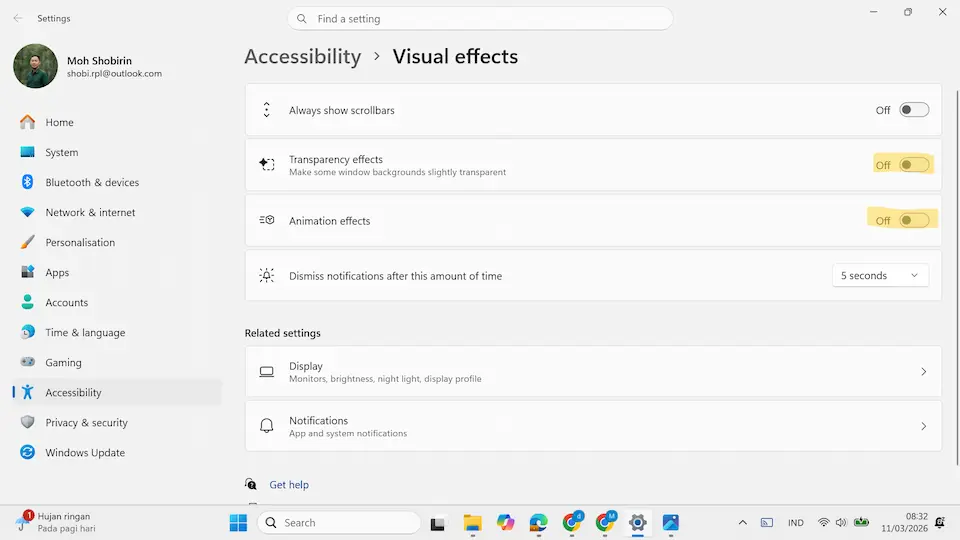 Mematikan Visual Effect untuk Mempercepat Kinerja WIndows 11