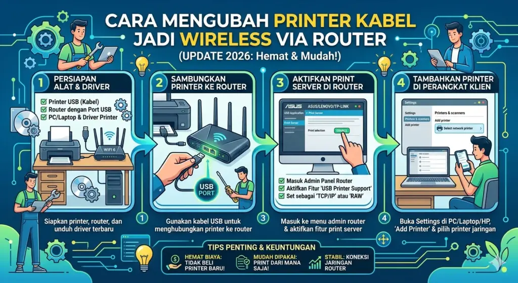 Mengubah Printer Kabel Jadi Wireless via Router