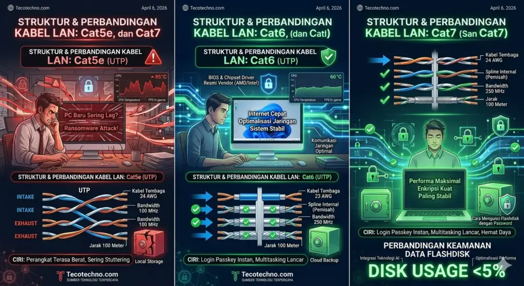 Perbedaan Kabel LAN Cat5e, Cat6, dan Cat7