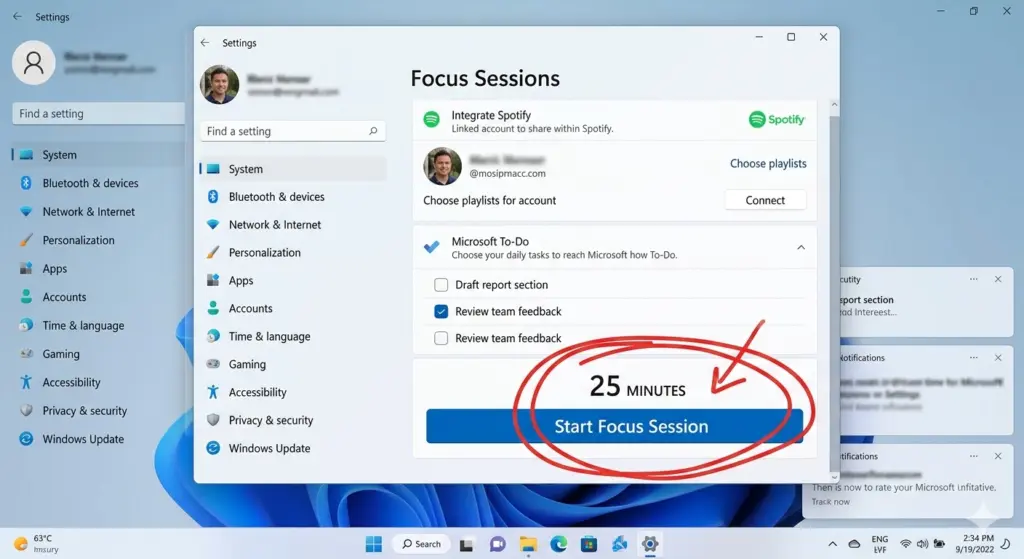 focus sessions windows 11