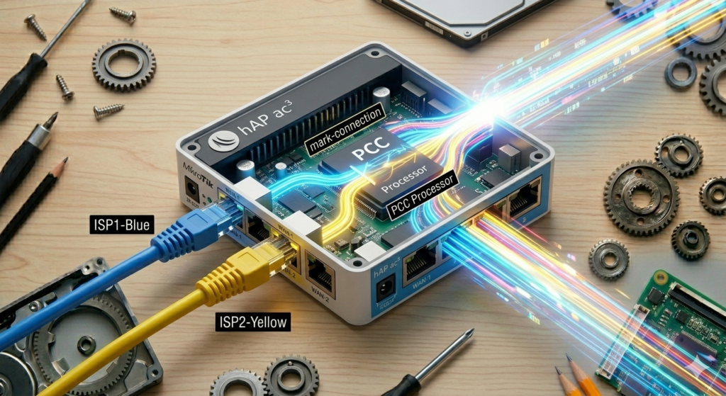 mikrotik dual wan pcc