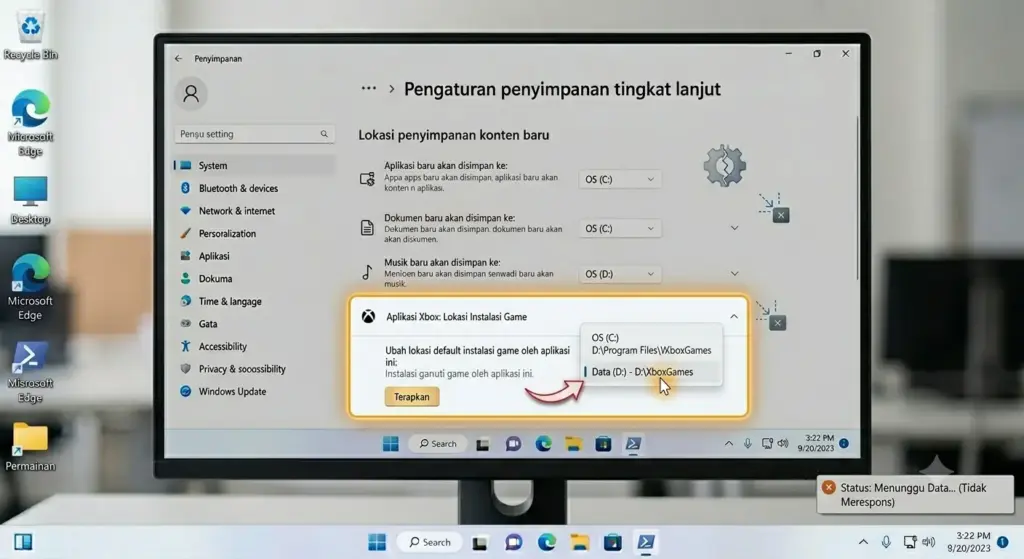 Lokasi Install Game Xbox App ke Drive D