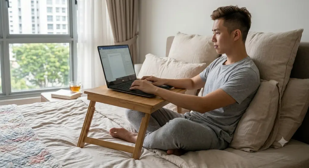 Menggunakan Laptop di Atas Kasur